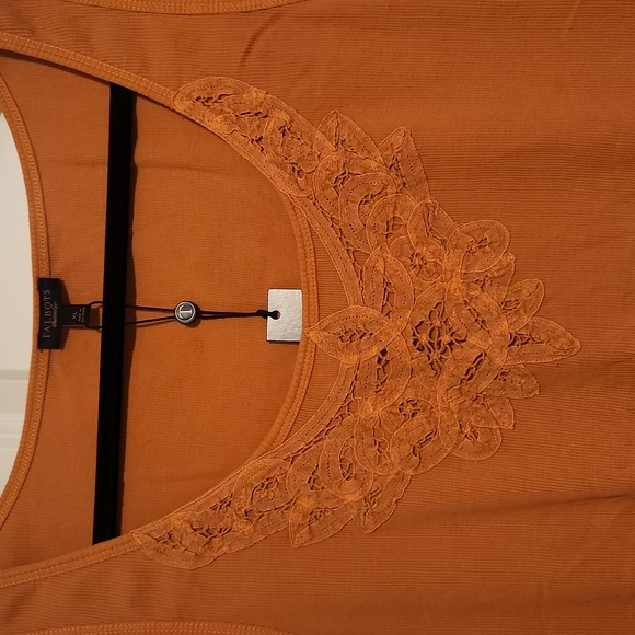 Talbots Ribbed Lace Burnt Orange Tshirt - Picture 3 of 5